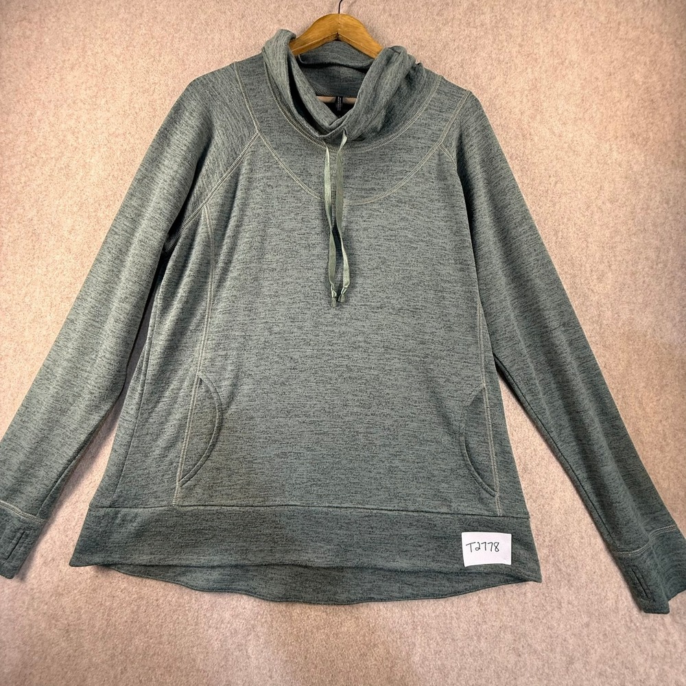 Kuhl Womens XL Green Heather Cowl Neck Pullover Kangaroo Pocket Thumbholes